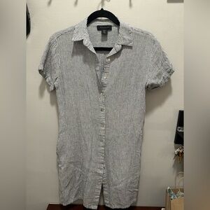 Linen Stripped Abalone Button Dress Sz XS